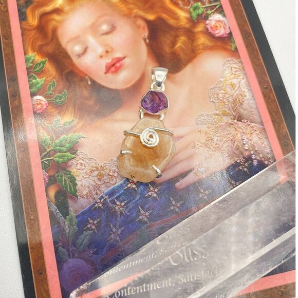 Citrine Stalactite & Amethyst Rough Sterling Silver Pendant - Picture 3 of 9